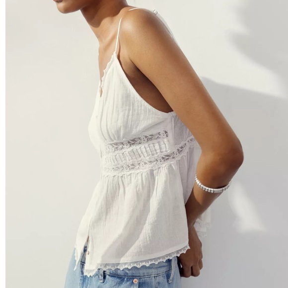 Zara Cinched waist top white lace summer - Picture 2 of 10